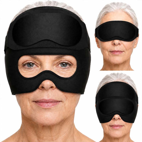 Migränmössa og ögonmask med gel for kulde og varme
