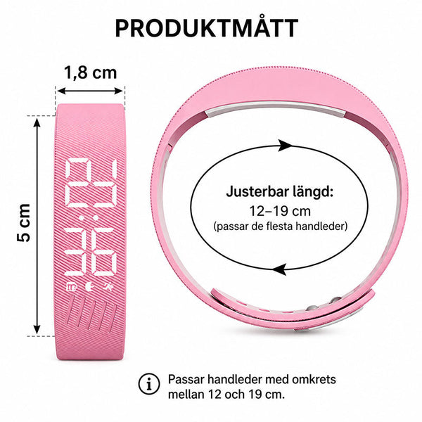 Väckarklocka med vibrationsalarm og stegräknare