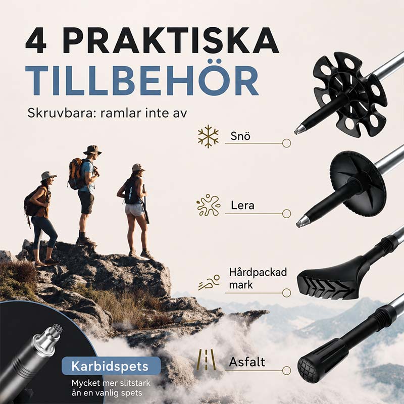 Vandringsstavar lätta og hopfällbara gångstavar