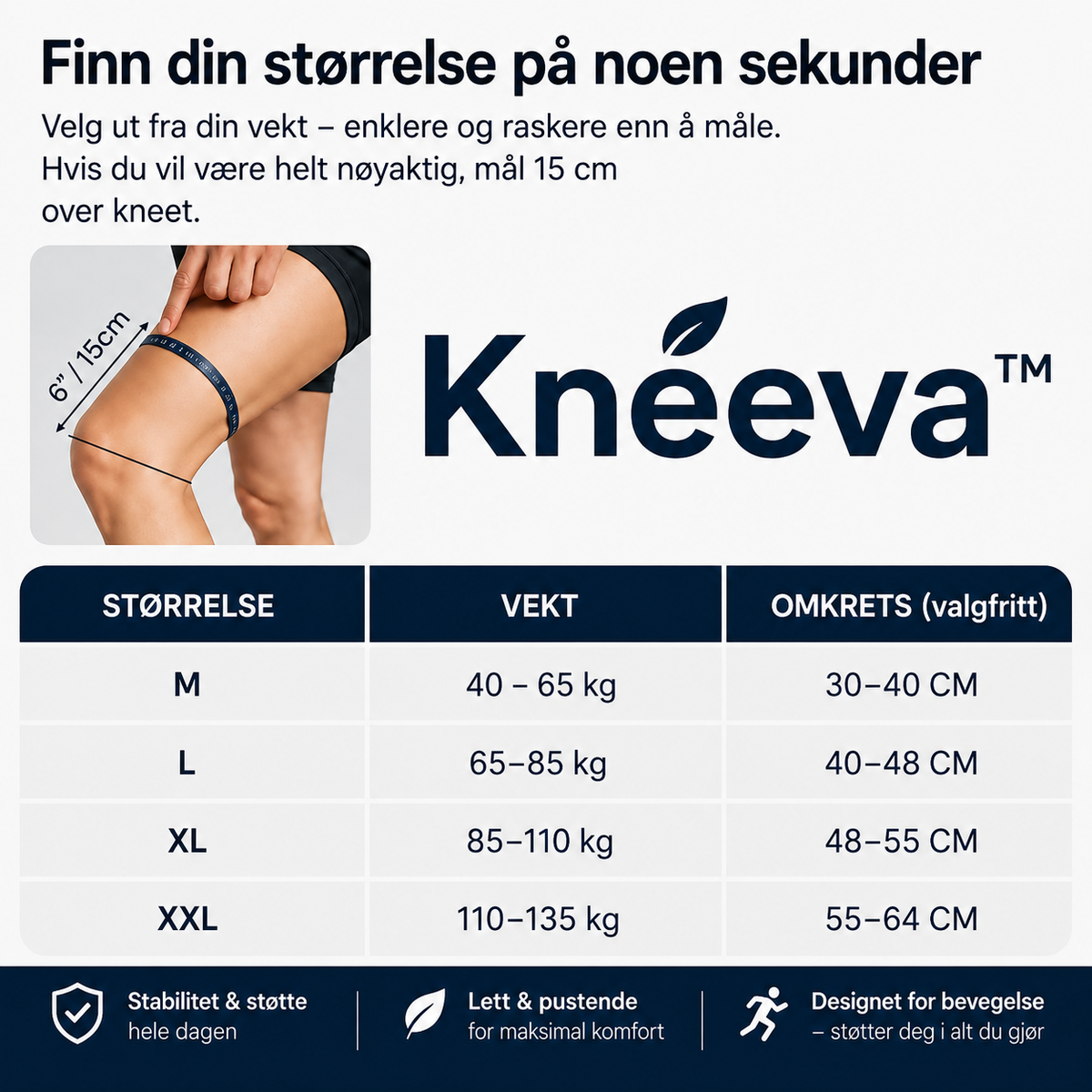 Kneeva størrelsesguide