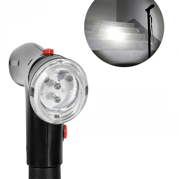 Ihopfällbar käpp med dubbla handtag, alarm & lampa